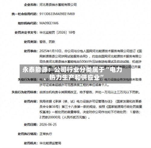 永泰能源：公司行业分类属于“电力、热力生产和供应业”-第1张图片