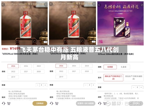 飞天茅台稳中有涨 五粮液普五八代创月新高