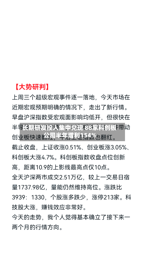长期研发投入集中兑现 88家科创板公司半年增利154%-第2张图片