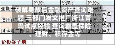 破解身故后金融资产查询难题 三部门发文推广浙江青岛试点经验 查询覆盖保险、理财、积存金等-第2张图片