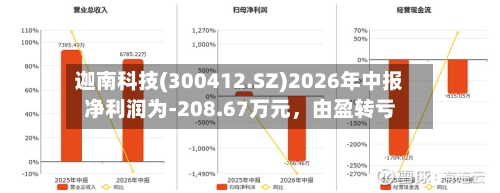 迦南科技(300412.SZ)2026年中报净利润为-208.67万元，由盈转亏-第2张图片