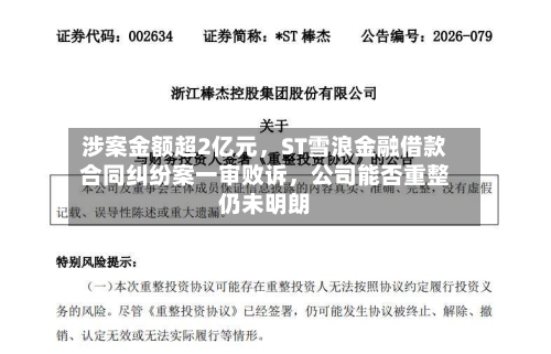 涉案金额超2亿元	，ST雪浪金融借款合同纠纷案一审败诉，公司能否重整仍未明朗-第2张图片