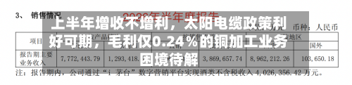 上半年增收不增利，太阳电缆政策利好可期，毛利仅0.24％的铜加工业务困境待解