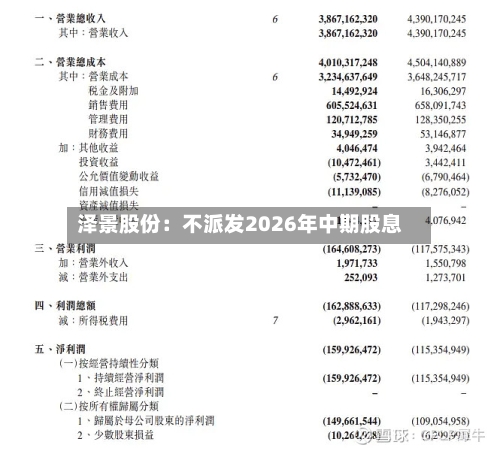 泽景股份：不派发2026年中期股息