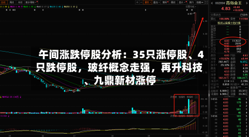 午间涨跌停股分析：35只涨停股、4只跌停股	，玻纤概念走强，再升科技	、九鼎新材涨停-第2张图片