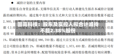 固高科技:股东及实控人拟合计减持不超2.38%股份-第1张图片