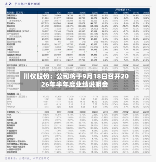 川仪股份：公司将于9月18日召开2026年半年度业绩说明会