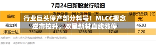 行业巨头停产部分料号！MLCC概念逆市拉升，双星新材直线涨停