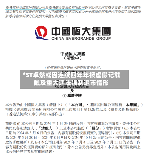 *ST卓然或因连续四年年报虚假记载触及重大违法强制退市情形-第1张图片