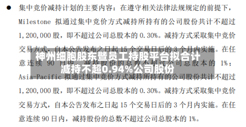 神州细胞股东暨员工持股平台拟合计减持不超0.94%公司股份-第1张图片