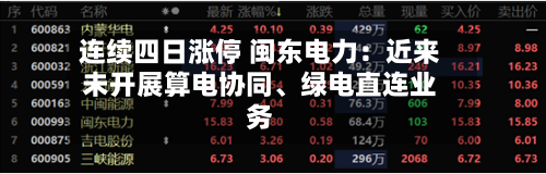 连续四日涨停 闽东电力：近来未开展算电协同、绿电直连业务