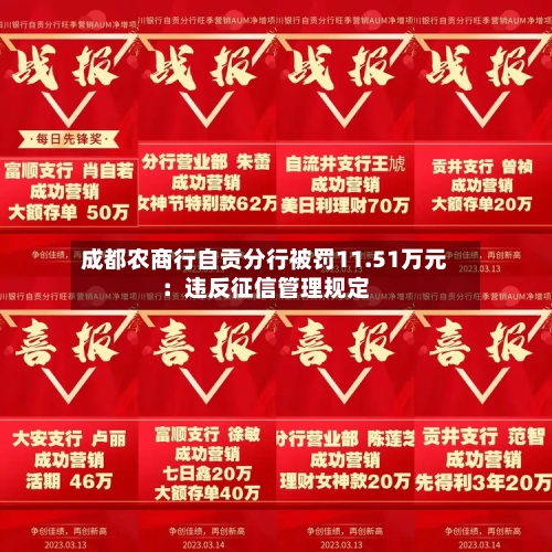 成都农商行自贡分行被罚11.51万元：违反征信管理规定