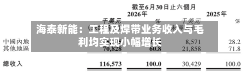 海泰新能：工程及焊带业务收入与毛利均实现小幅增长