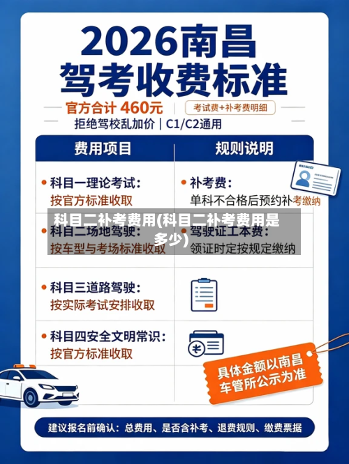 科目二补考费用(科目二补考费用是多少)