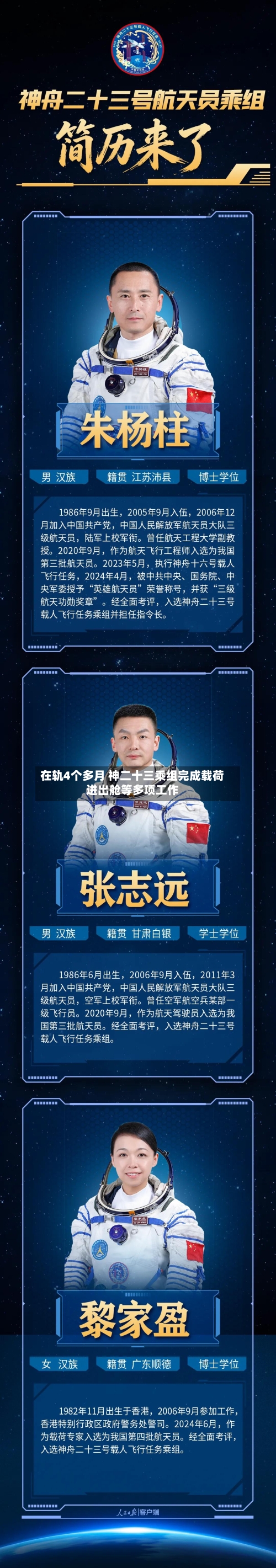 在轨4个多月 神二十三乘组完成载荷进出舱等多项工作-第3张图片