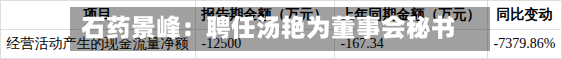 石药景峰:聘任汤艳为董事会秘书-第3张图片