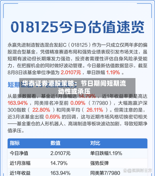 华泰证券港股策略:节日期间短期流动性或承压