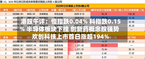 港股午评:恒指跌0.04% 科指跌0.15% 半导体板块下挫 创新药概念股强势 欢创科技上市首日涨超194%-第1张图片