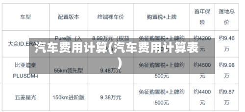 汽车费用计算(汽车费用计算表)