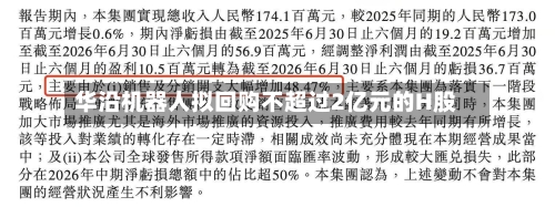 华沿机器人拟回购不超过2亿元的H股-第1张图片