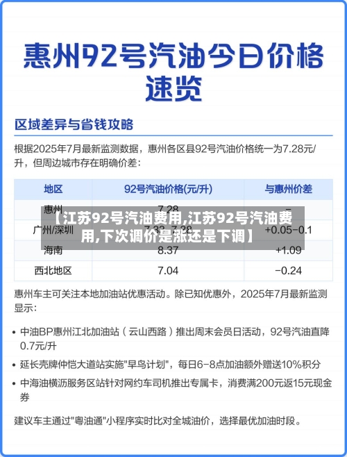 【江苏92号汽油费用,江苏92号汽油费用,下次调价是涨还是下调】