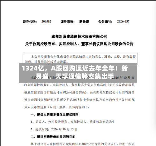 1324亿	，A股回购逼近去年全年！新易盛、天孚通信等密集出手-第1张图片