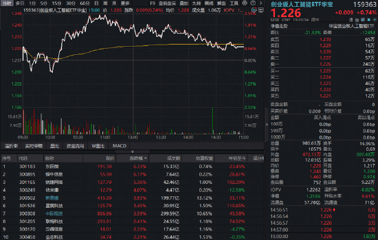 再现算力大单！光模块、算力租赁携手走强！华宝基金创业板人工智能ETF（159363）逆市收涨0.74%