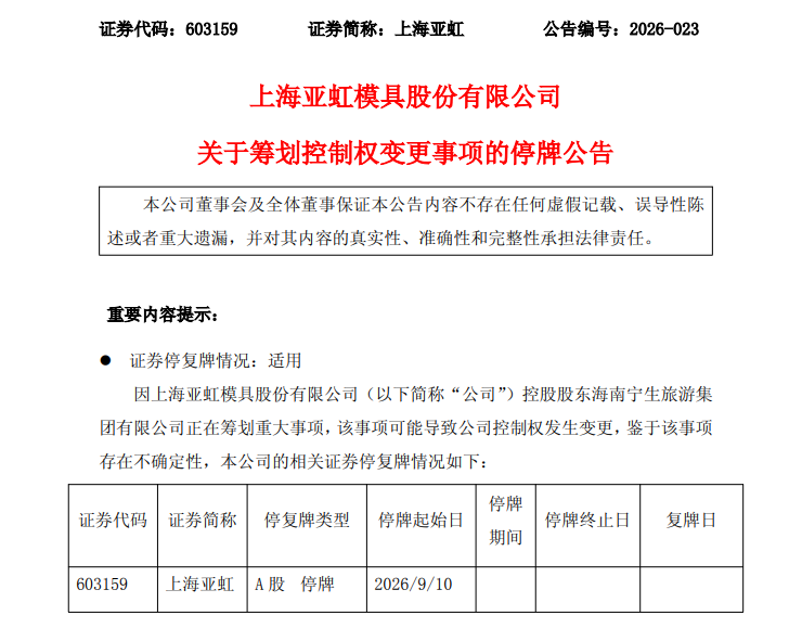 603159，筹划重大事项！明天停牌