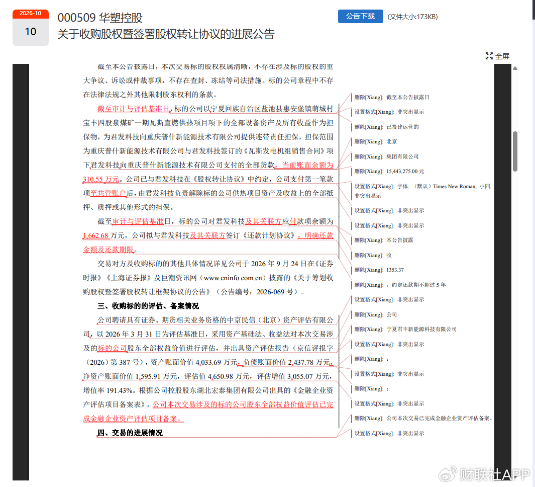 华塑控股现公告疏漏：误留修订痕迹 “隐藏信息	”曝光？